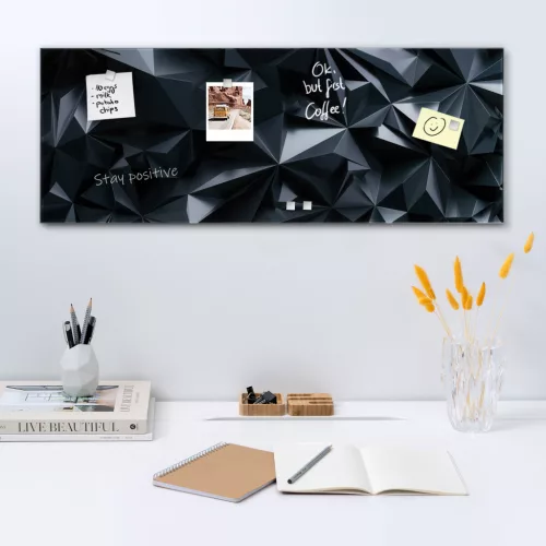 Tabla memo din sticla Navaris, banda magnetica, 80x30 cm, slim, gri/gri inchis, sticla