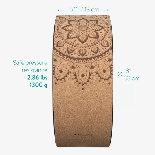 Roata yoga Navaris, 33 cm diametru, 13 cm latime, 150 kg, model natural, maro, EVA/polipropilena/pluta