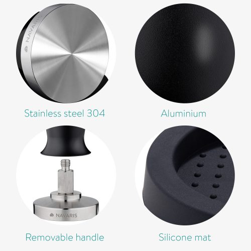 Navaris rozsdamentes acél tamper és alumínium fogantyú, 51 mm, Covoras, 51802.02.29