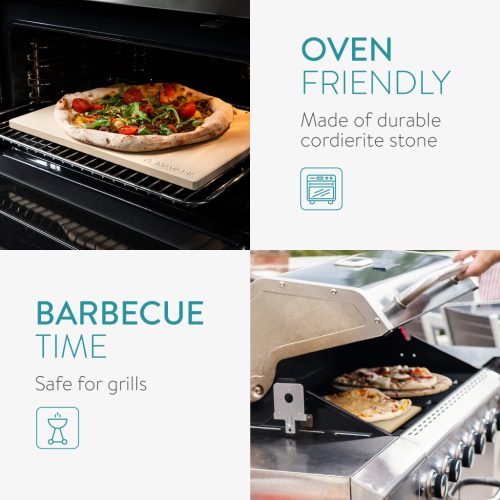 Set piatra de pizza Navaris, 30x38 cm, cu palet de bambus si cutit, pana la 800°C, 53326.01