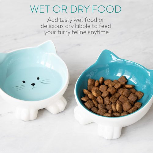 2db kerámia tál készlet macskáknak Navaris, csúszásgátló, zöld, 50736.04