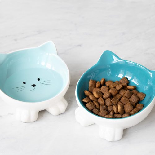 2db kerámia tál készlet macskáknak Navaris, csúszásgátló, zöld, 50736.04