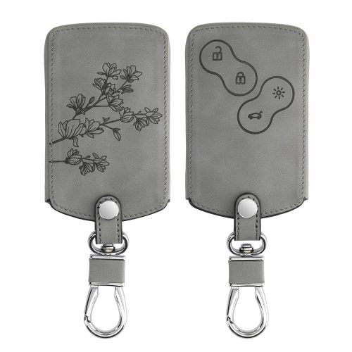 Renault / Dacia autókulcs tok - 4 gombos - Keyless Go, nubuk bőr, szürke, 48568.12