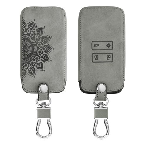 Renault / Dacia autókulcs burkolat - 4 gombos - Keyless Go, nubuk bőr, szürke, 48565.16