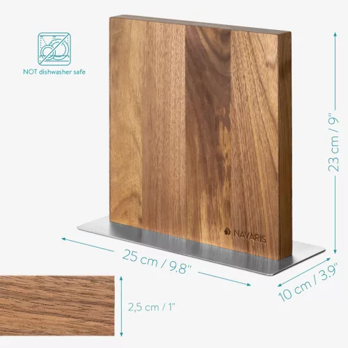 Suport magnetic cu doua fete Navaris pentru cutite, lemn de nuc, 25x23x10 cm, 50416.025.03