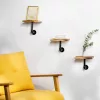 Set 3 rafturi decorative Navaris, 20x15x2 cm, montaj perete, maro burnt, maro, metal/lemn
