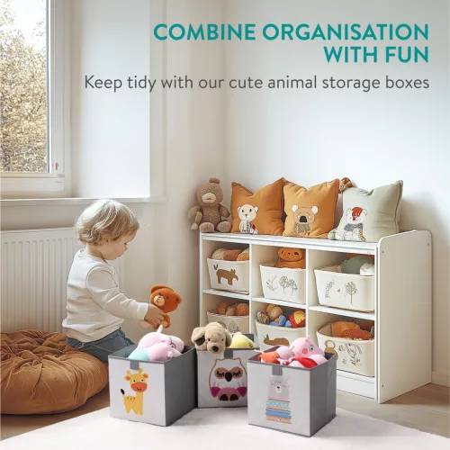 Set 3 cutii depozitare copii Navaris, animale, 28x28x28 cm, pentru camera, multicolor, plastic