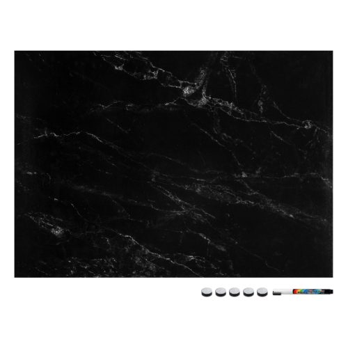 Tabla magnetica Navaris, design marmura neagra, 70x50 cm, planificare si notite, negru, MDF/otel