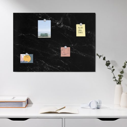 Tabla magnetica Navaris, design marmura neagra, 70x50 cm, planificare si notite, negru, MDF/otel