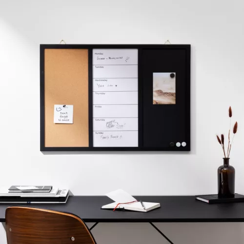 Tabla combinata Navaris, whiteboard, creta si pluta, magnetica, 70x50 cm, multicolor, pluta/MDF