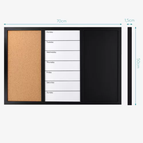 Tabla combinata Navaris, whiteboard, creta si pluta, magnetica, 70x50 cm, multicolor, pluta/MDF