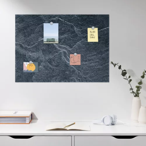 Tabla magnetica Navaris, design piatra neagra, 70x50 cm, planificare si notite, negru, MDF/otel