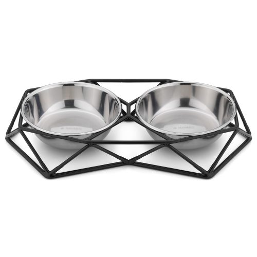 2 db Navaris rozsdamentes acél tál kutyának és macskának fém tartóval, 54103.01