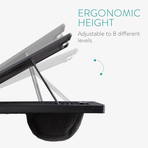 Masa laptop Navaris, reglabila 9 unghiuri, 37.6x28x5.8 cm, perna dubla, negru, plastic/textil