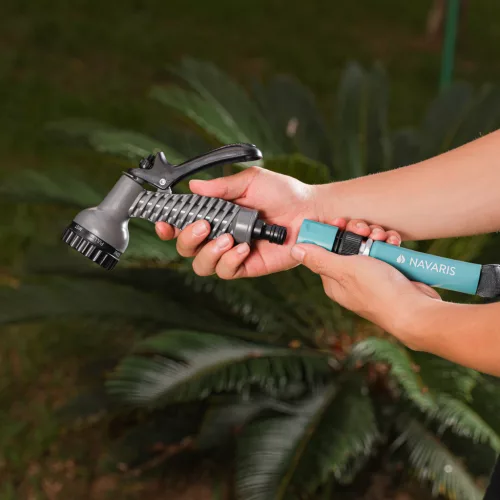 Furtun de gradina Navaris, 15m, cu pistol de pulverizare, conexiuni UE si US, 54175.02