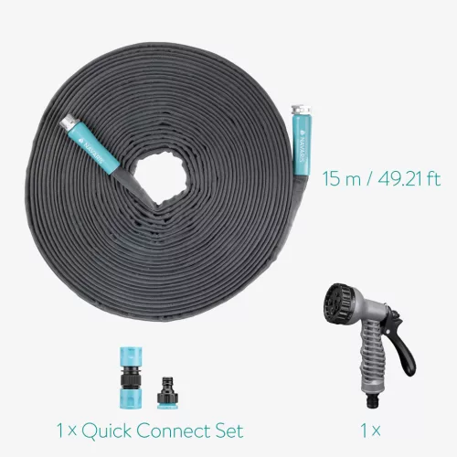 Furtun de gradina Navaris, 15m, cu pistol de pulverizare, conexiuni UE si US, 54175.02