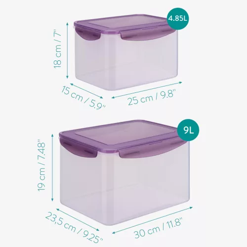 Set 2 recipiente pentru depozitare alimente Navaris, cu capac etans, 9L si 4.85L, 50790.01.02