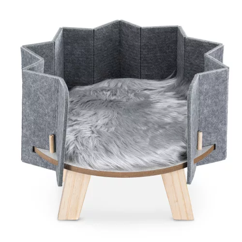 Magas fekhely macskáknak vagy kutyáknak Navaris és szőrszőnyeg, szürke, 54253.01