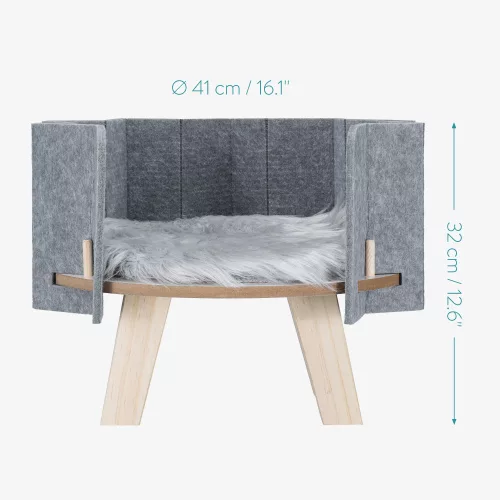 Magas fekhely macskáknak vagy kutyáknak Navaris és szőrszőnyeg, szürke, 54253.01