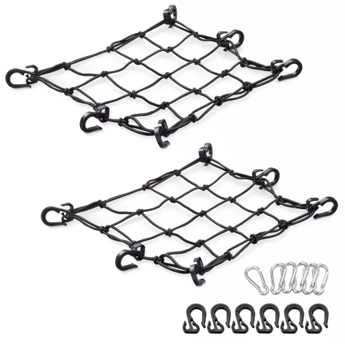 2db rakományháló készlet Navaris motorkerékpárokhoz, 40 x 40 cm, kampók, karabiner, 54307.01