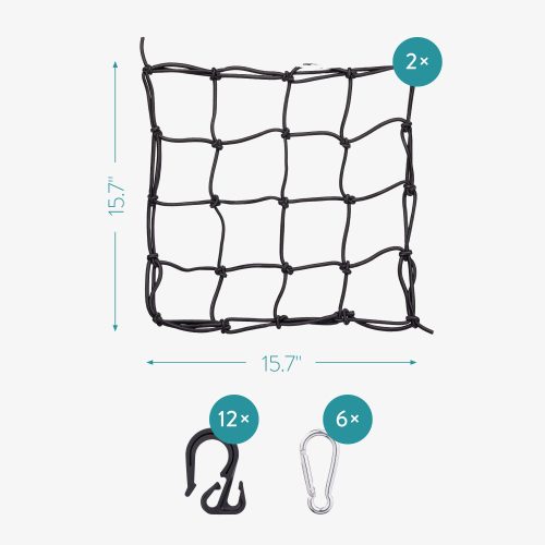 2db rakományháló készlet Navaris motorkerékpárokhoz, 40 x 40 cm, kampók, karabiner, 54307.01