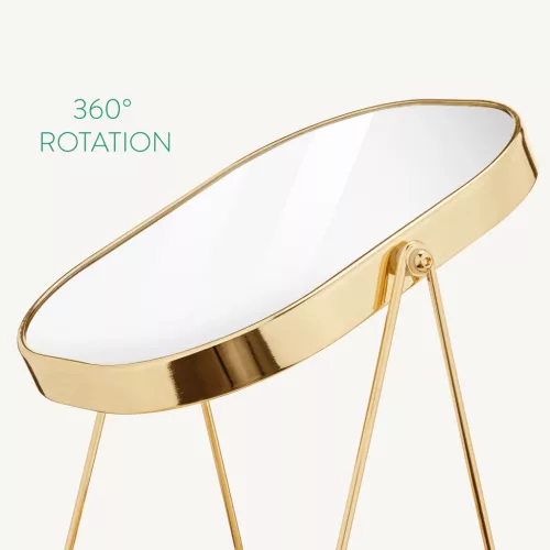 Oglinda cosmetica Navaris cu tava pentru bijuterii, 20.5x13.3x28 cm, roz/auriu, sticla/metal