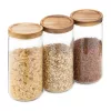 Set 3 borcane Navaris cu capac din lemn de acacia, 950 ml, sticla borosilicata, maro, lemn/sticla