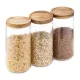 Set 3 borcane Navaris cu capac din lemn de acacia, 950 ml, sticla borosilicata, maro, lemn/sticla