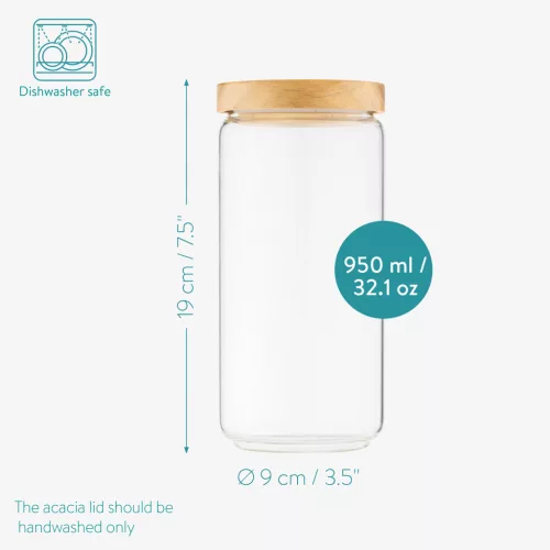Set 3 borcane Navaris cu capac din lemn de acacia, 950 ml, sticla borosilicata, maro, lemn/sticla
