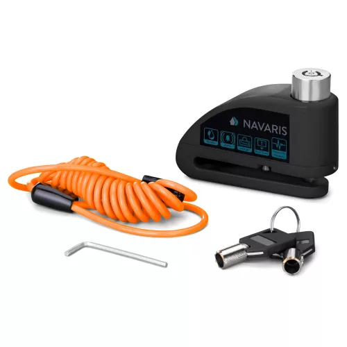 Navaris motorkerékpár tárcsazár 110 dB riasztóval, Lopásgátló zár, 54573.01