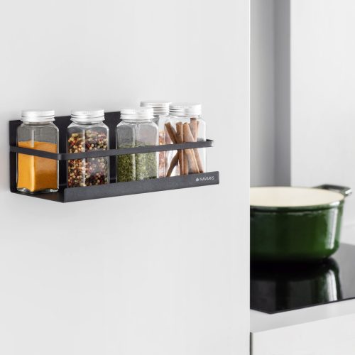 Raft magnetic Navaris, 24.4x12x9.3 cm, 2.5 kg capacitate, condimente, metal/magneti, negru, metal