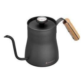   Fierbator cafea Navaris pour-over, 1000 ml, termometru integrat, argintiu, lemn/otel inoxidabil