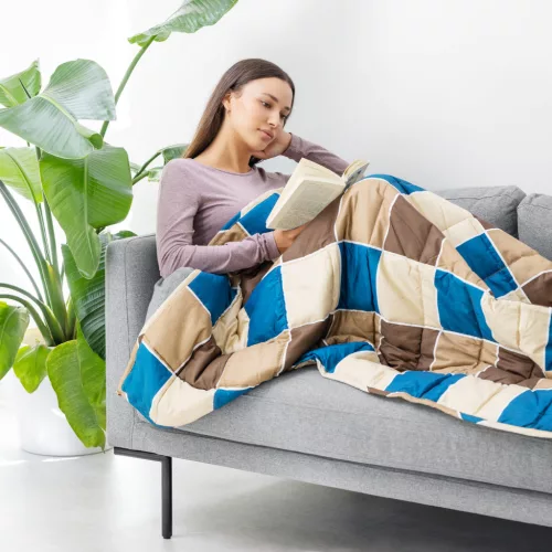 Patura grea Navaris, perle de sticla, 135x200 cm, 6.8 kg, gri, sticla/poliester/bumbac