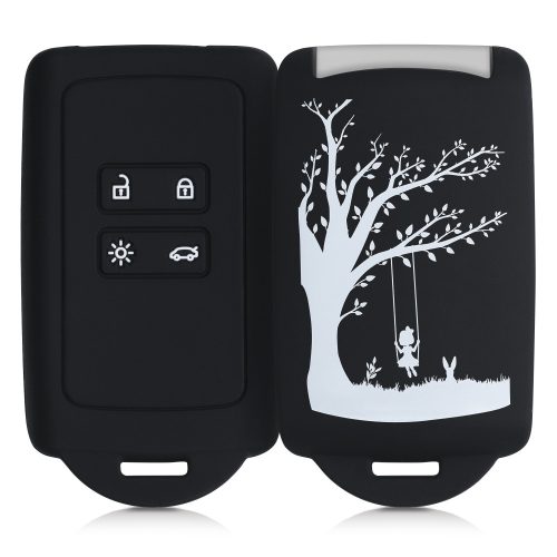 Renault / Dacia autókulcs tok - 4 gombos - Keyless Go, kwmobile, szilikon, fekete / fehér, 49769.18