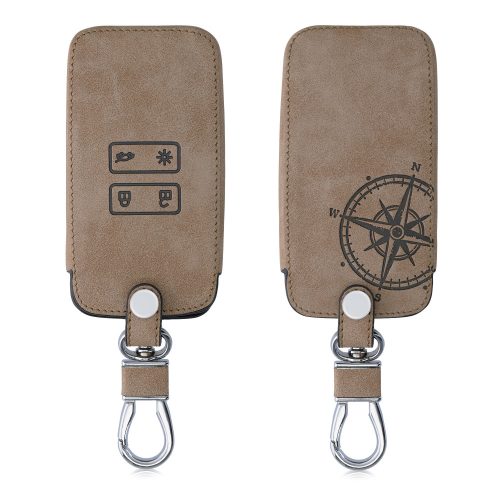 Renault / Dacia autókulcs burkolat - 4 gombos - Keyless Go, kwmobile, ökológiai bőr, barna, 54927.01