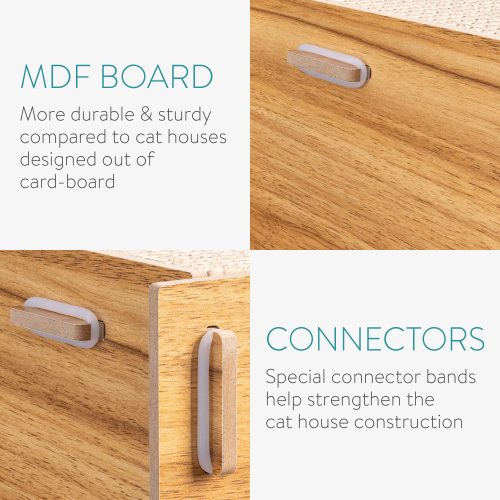 Navaris macskaház kaparószőnyeggel 40 x 30 x 35 cm, MDF, barna, 54973.01