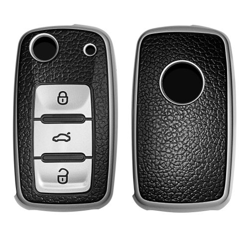 Autókulcs huzat VW / Skoda / Seat - 3 gombos, kwmobile, szilikon, fekete / ezüst, 54021.04