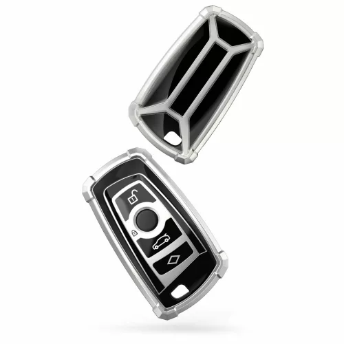 BMW autókulcs burkolat - 3 gombos - Keyless Go, kwmobile, szilikon, ezüst / fekete, 55039.01