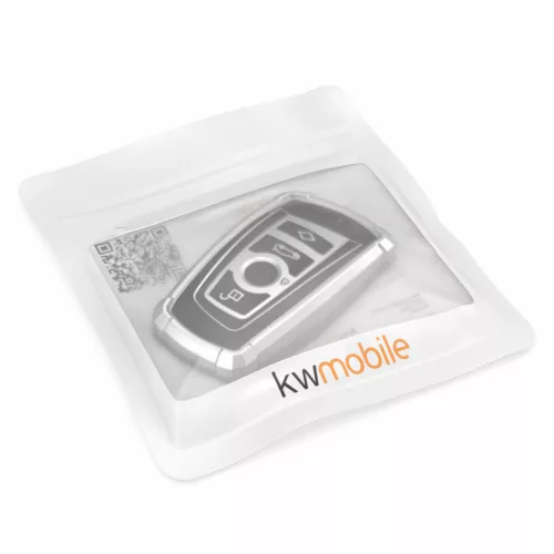 BMW autókulcs burkolat - 3 gombos - Keyless Go, kwmobile, szilikon, ezüst / fekete, 55039.01