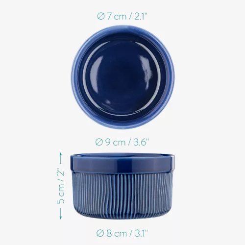 Set 6 ramekin ceramice Navaris, 9 cm, pentru cuptor 220C, deserturi/tapas, albastru, Ceramica