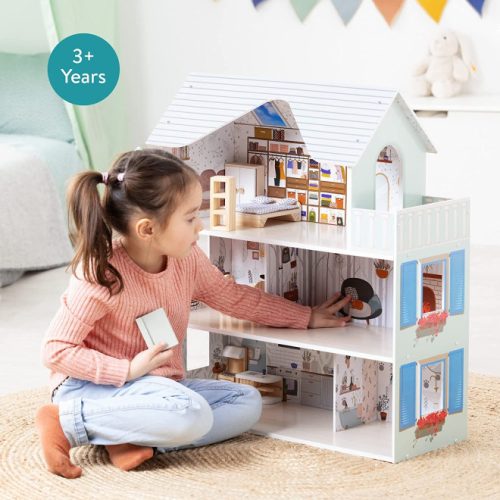 Navaris fa házikó, 3 emeletes, bútorokkal és kiegészítőkkel, 5 szoba és erkély, 69.5x62x27 cm, 55376.01