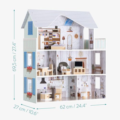 Navaris fa házikó, 3 emeletes, bútorokkal és kiegészítőkkel, 5 szoba és erkély, 69.5x62x27 cm, 55376.01