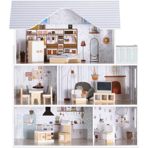 Navaris fa házikó, 3 emeletes, bútorokkal és kiegészítőkkel, 5 szoba és erkély, 69.5x62x27 cm, 55376.01