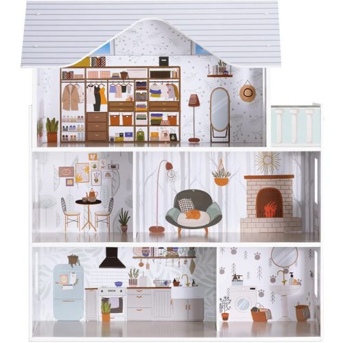 Navaris fa házikó, 3 emeletes, bútorokkal és kiegészítőkkel, 5 szoba és erkély, 69.5x62x27 cm, 55376.01