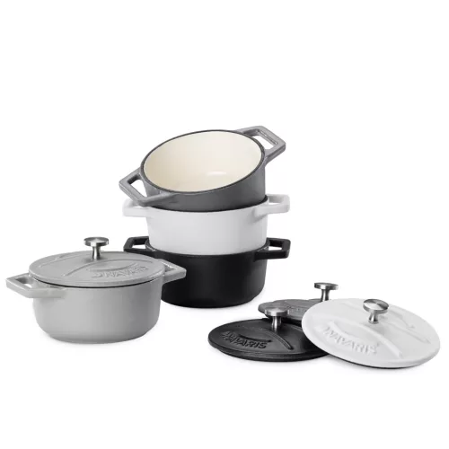 Navaris 4 darab mini öntöttvas edénykészlet, 10,5 cm, 290 ml, sütő- és főzőlaphoz, fekete/fehér, 49079.04.03