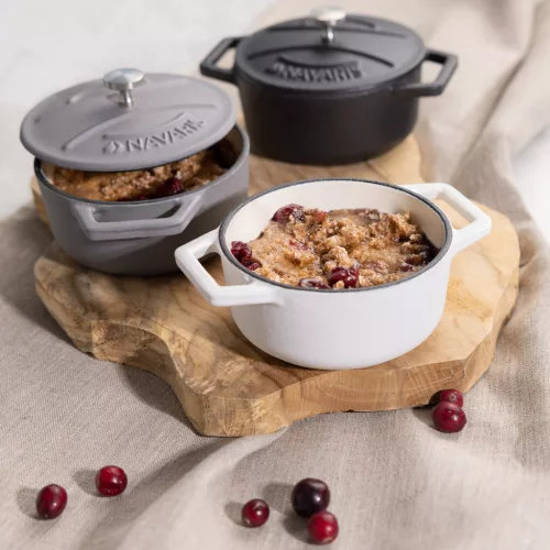 Navaris 4 darab mini öntöttvas edénykészlet, 10,5 cm, 290 ml, sütő- és főzőlaphoz, fekete/fehér, 49079.04.03