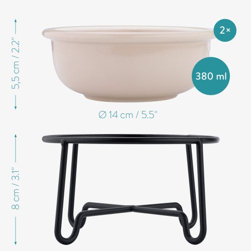 2 db Navaris kerámia tál készlet fém tartóval, 380 ml, 55724.11