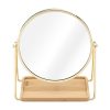 Oglinda cosmetica Navaris cu tava bambus, 17.5x20.5 cm, 1x/2x, auriu, bambus/sticla/metal