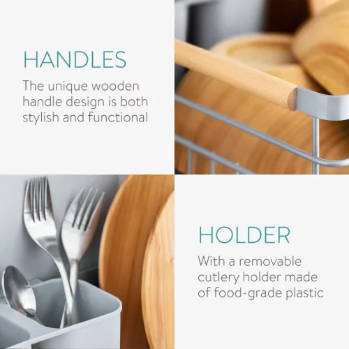 Navaris edénytartó csepegtető tálcával, tányérok, poharak és evőeszközök számára, szürke, 42.5x31.5x14 cm, 52545.03