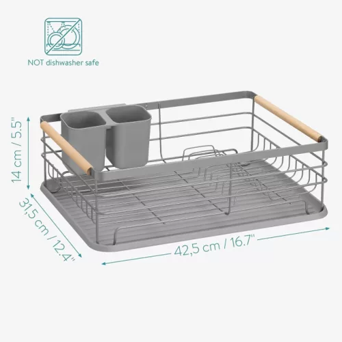 Navaris edénytartó csepegtető tálcával, tányérok, poharak és evőeszközök számára, szürke, 42.5x31.5x14 cm, 52545.03